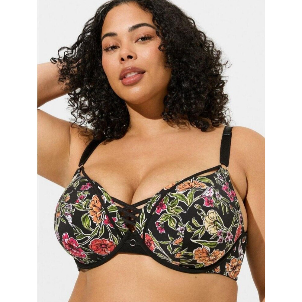 Torrid 44DDD XO Push-Up Plunge Black Garden Floral Underwire Bra NWT NEW